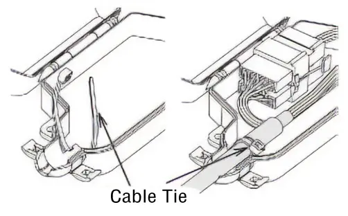 Secure the connector cover and cable with the included cable ties