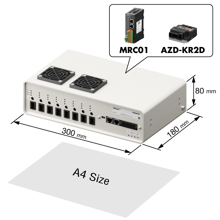 Comparison enclosure vs. A4 size 300 mm width, 180 mm deep, 80 mm height