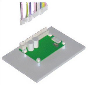 The connector faces upward to the board